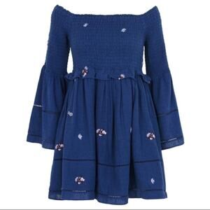 Free People Counting Daisies Smocked Off The Shoulder Dress Women's Medium Blue